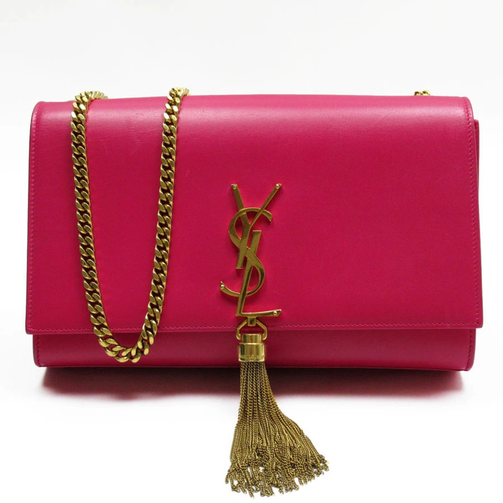 Saint Laurent Crossbody Bag Chain Leather Metal Magenta Pink Gold